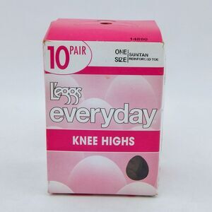 Leggs Everyday Knee Highs Suntan Reinforced Toe One Size 10 Pair Nylon NOS